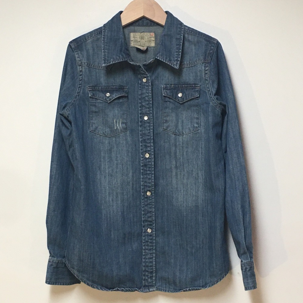 Ralph Lauren Denim Western Shirt Girls Sz 12 Blue Pearl Snap Long Sleeve Cowgirl